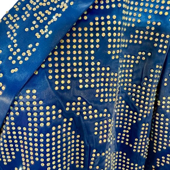 NWT AKIRA Royal Blue Embellished Satin Double Breasted Blazer, Rhinestone - Picture 6 of 9